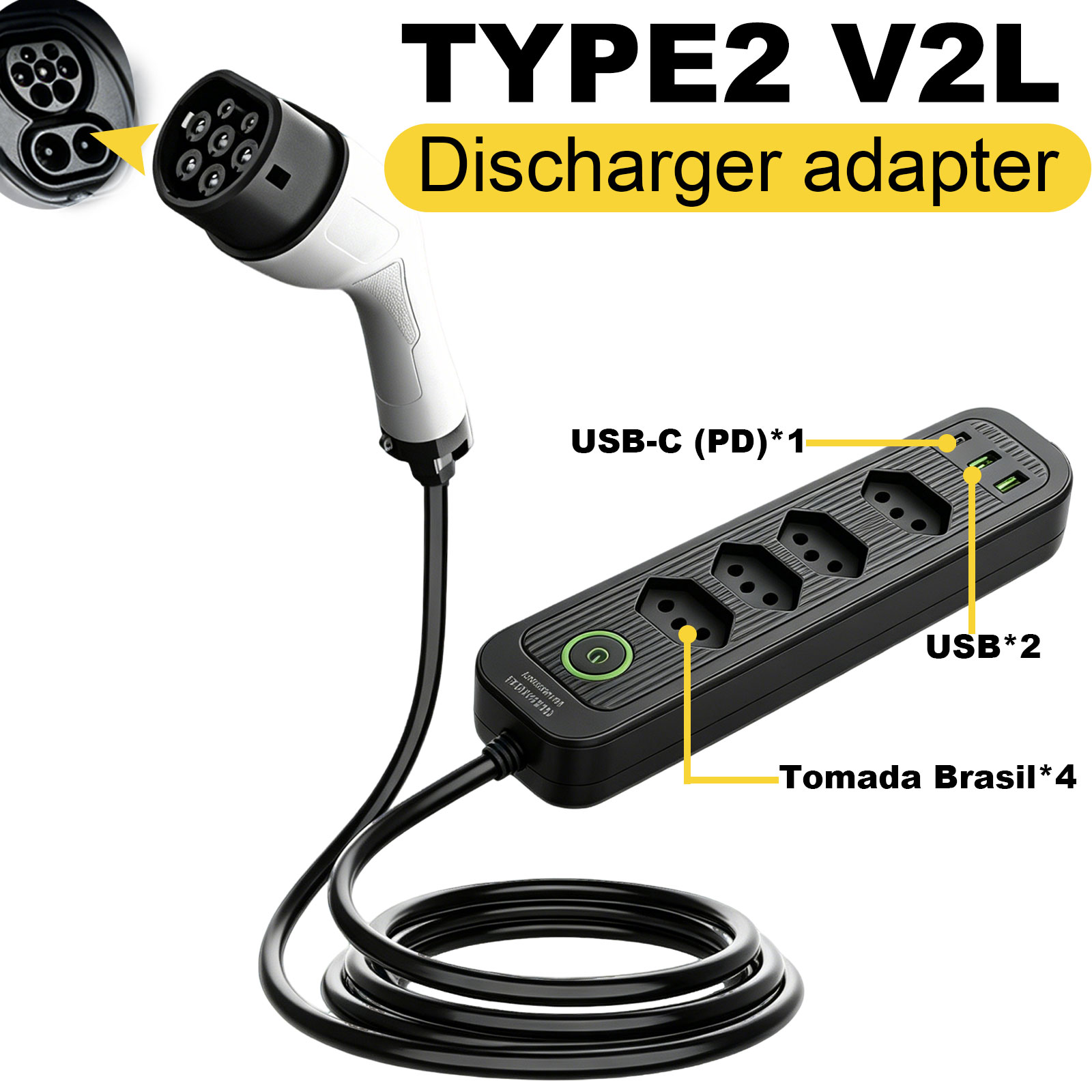 Outdoor Powerwall - Type2 V2L Discharge Adapter 16A Brazil