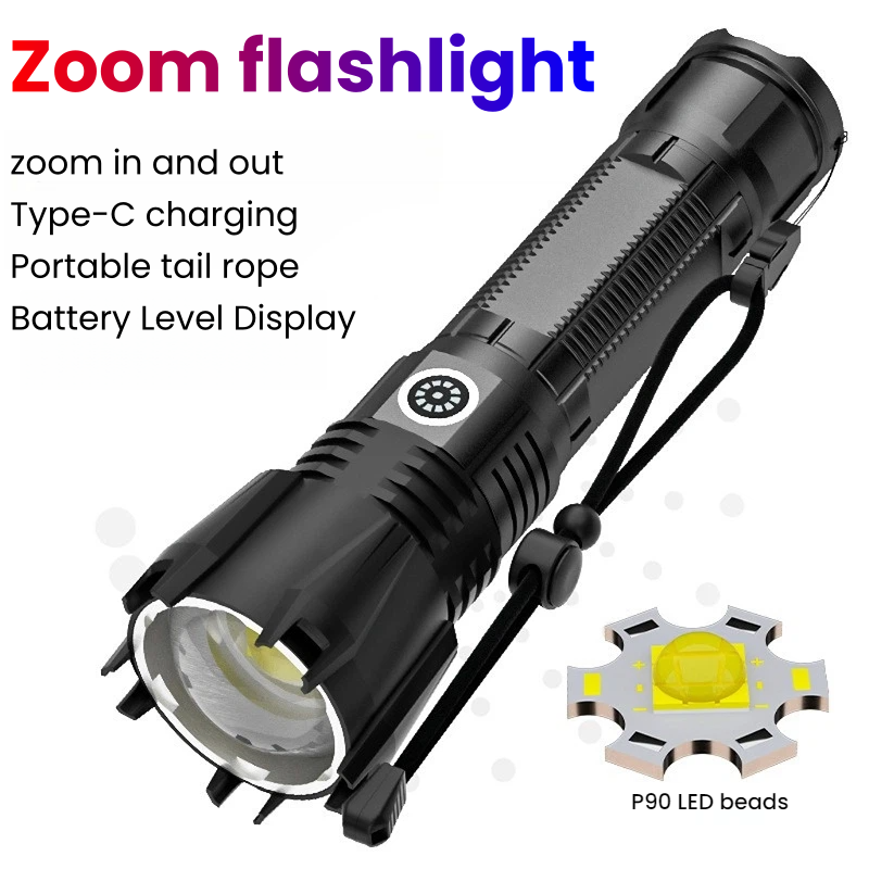 Outdoor Power Meter - High-power P90 LED Flashlight TYPE-C Rechargeable