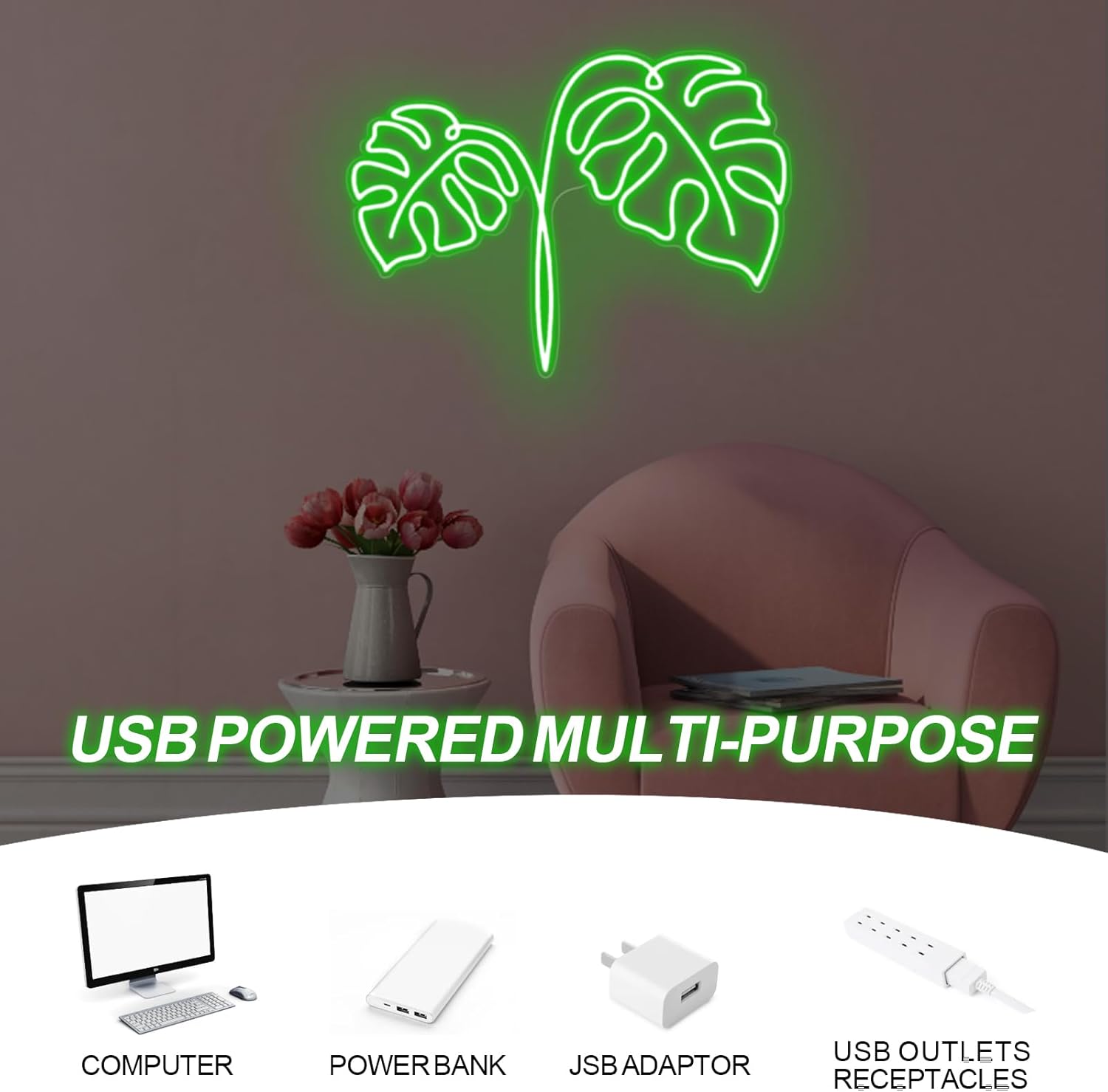Monstera Leaf Neon Sign USB Po - Outdoor Power And Plant recension och pris
